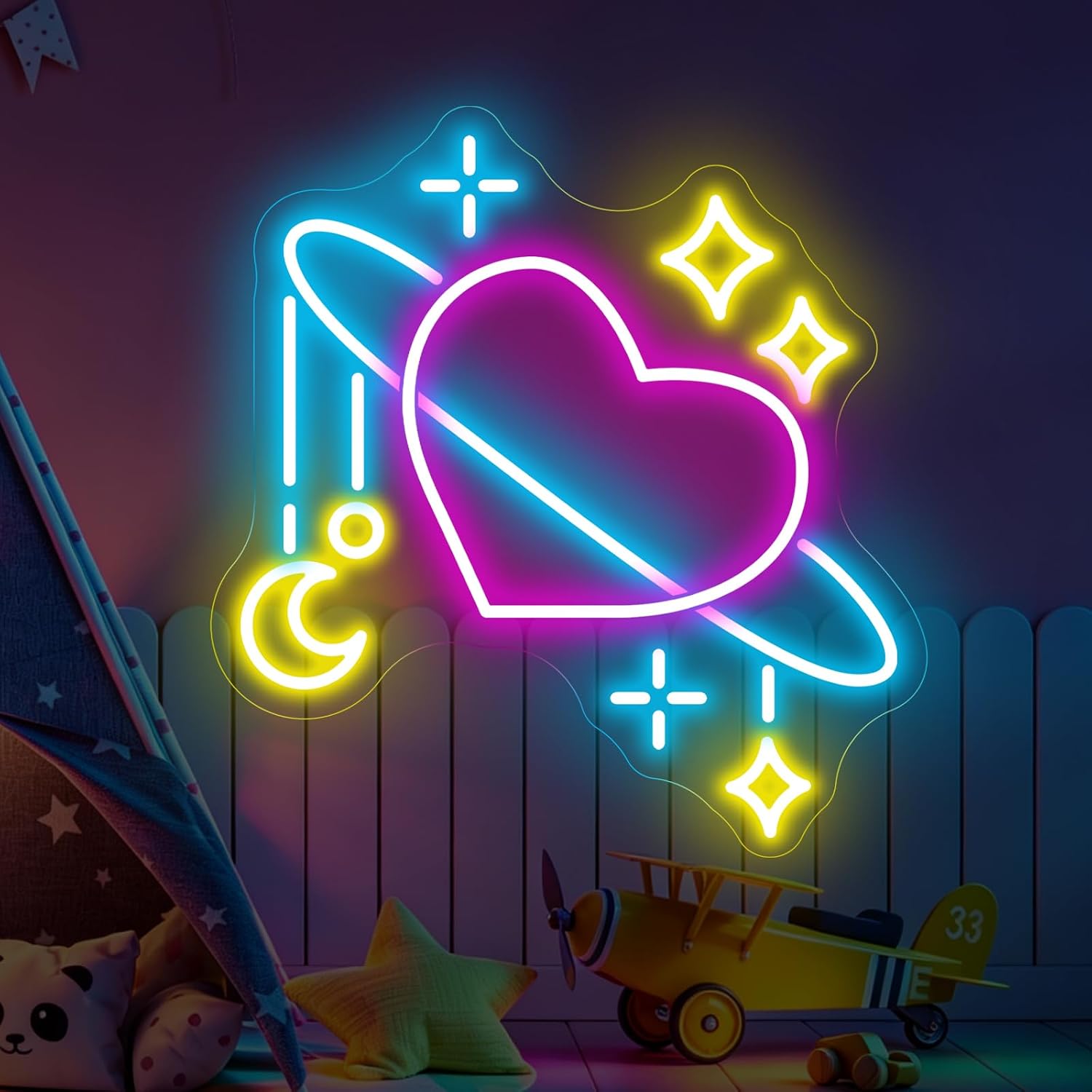 Baby Nursery Wall Lights - Enseigne néon LED Planète Spatiale, Lampe