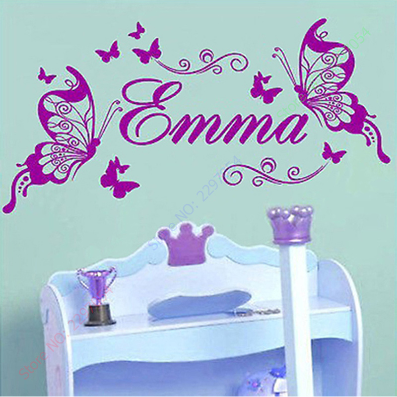 Baby Nursery Girl Room - Papillons en vinyle avec nom personnalisé,