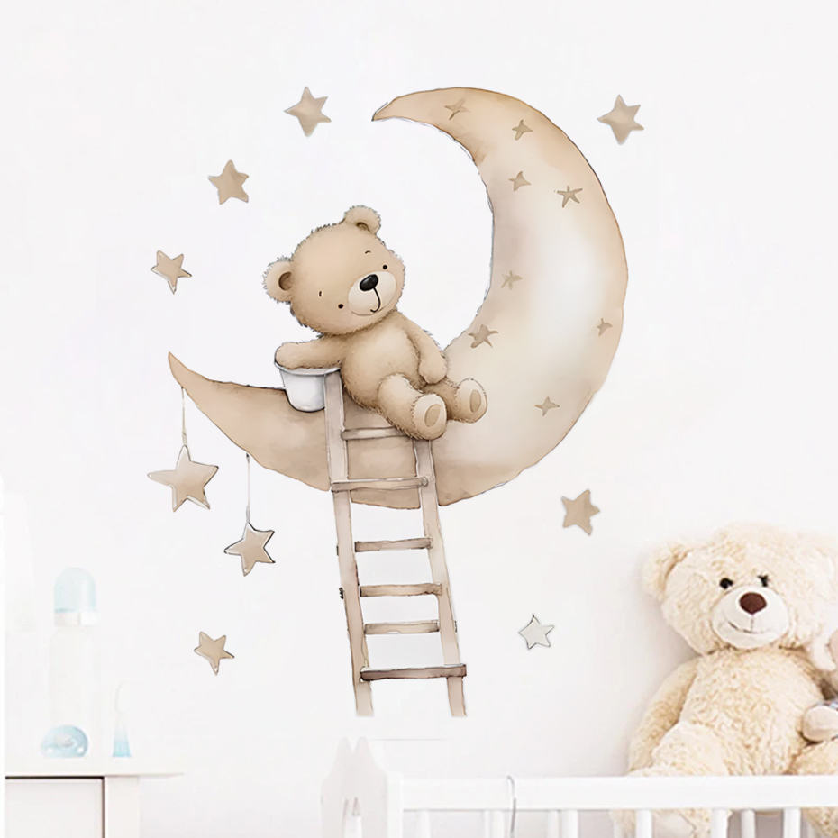 Baby Nursery Girl Room - Autocollants muraux ours étoile nuage mignon,