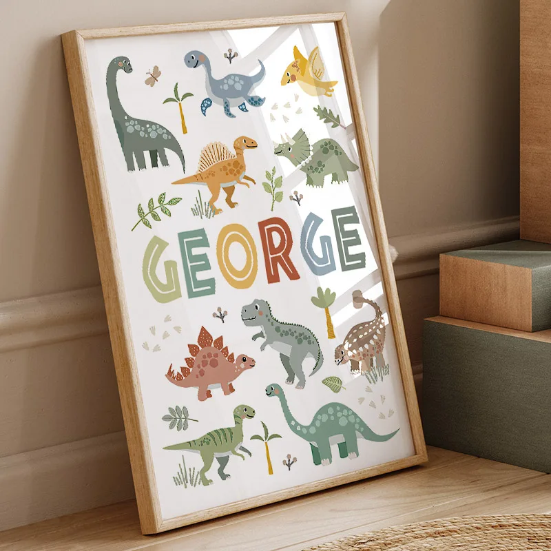 Baby Nursery Prints - Toile d'art murale avec dinosaures mignons,
