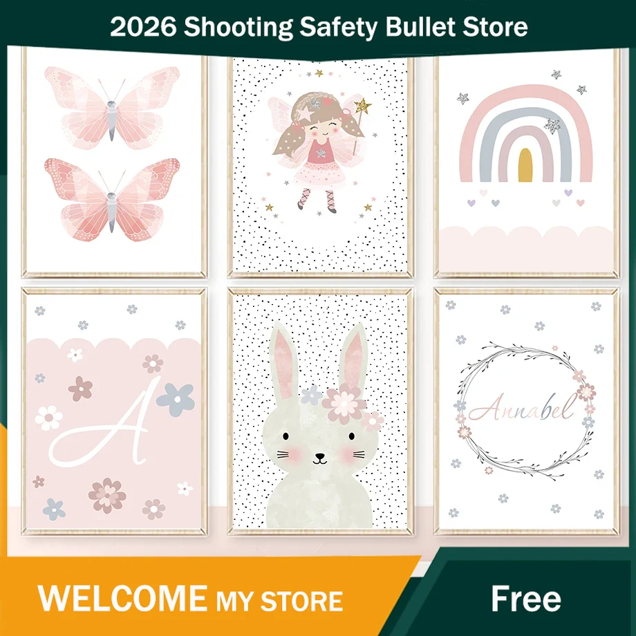 Baby Nursery Girl - Tableau mural sur toile avec motifs