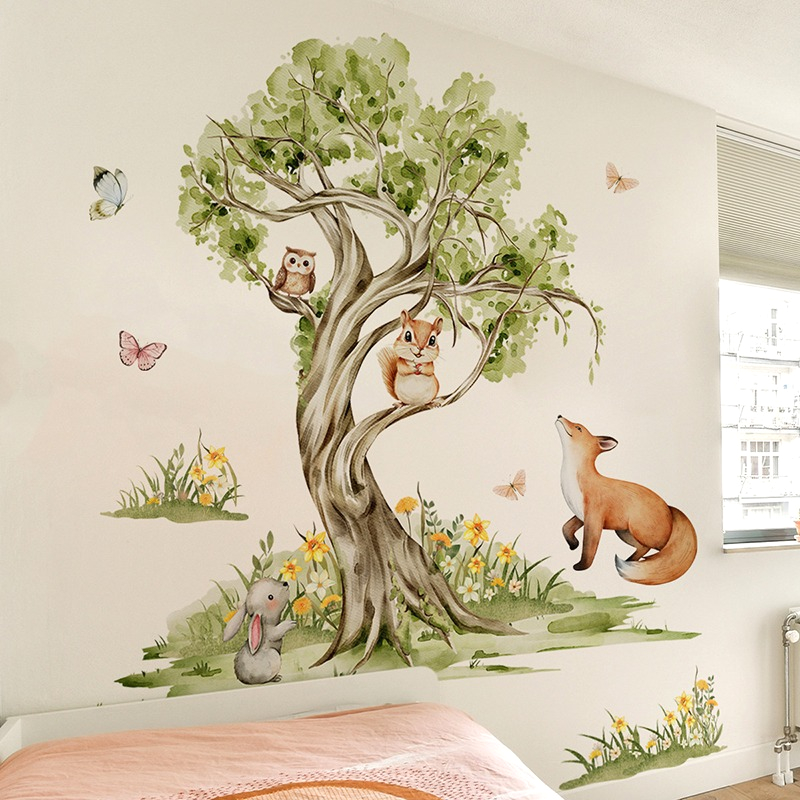 Baby Nursery Tree - Autocollant mural aquarelle forêt grand arbre