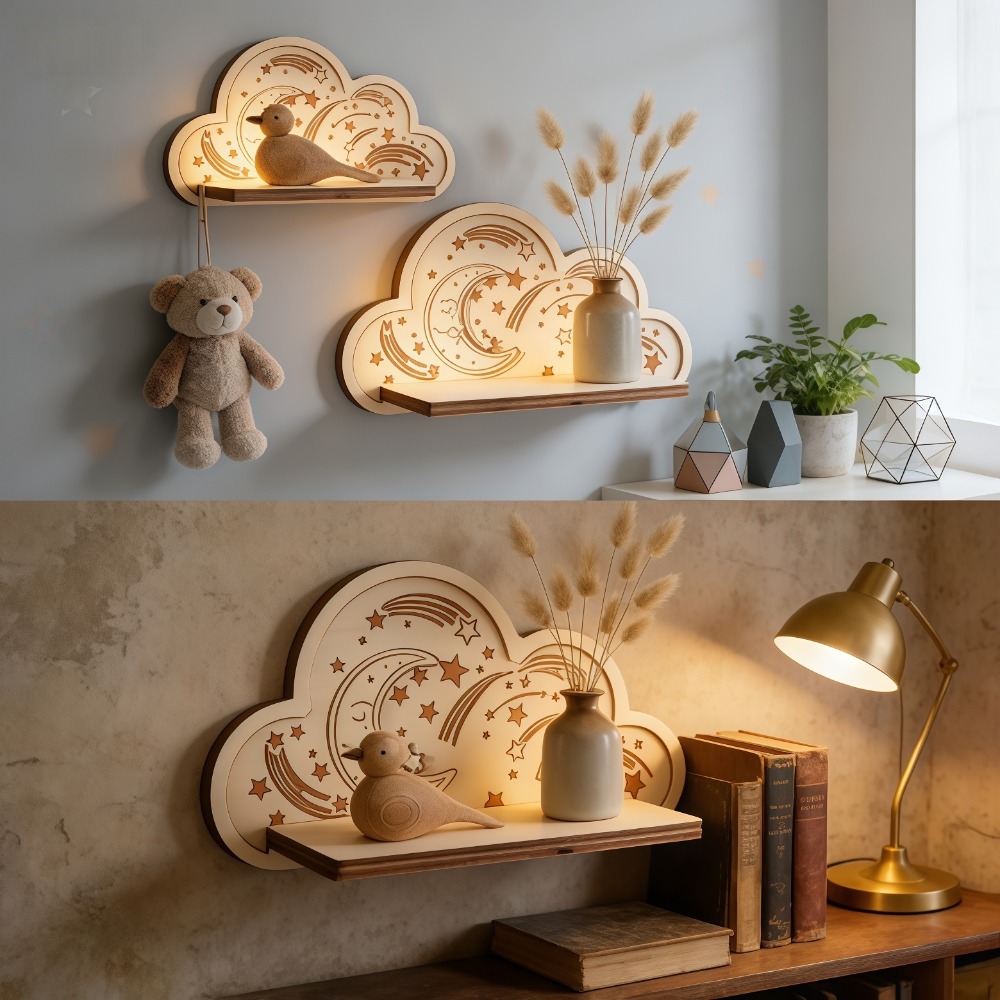 Baby Nursery Hooks - Étagère murale en bois en forme