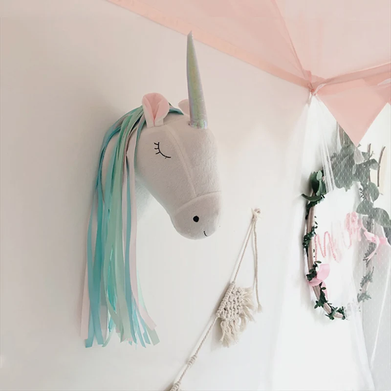 Baby Nursery Girl - Tête d'animal en peluche licorne, décoration
