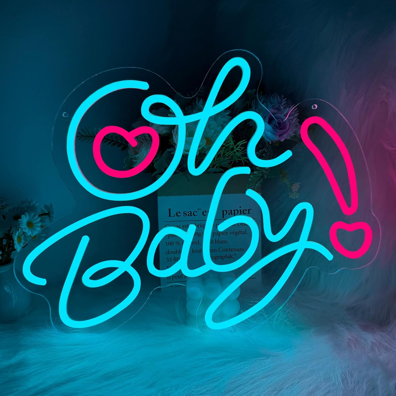 Baby Nursery Wall Lights - Panneau néon LED Oh Baby Heart,