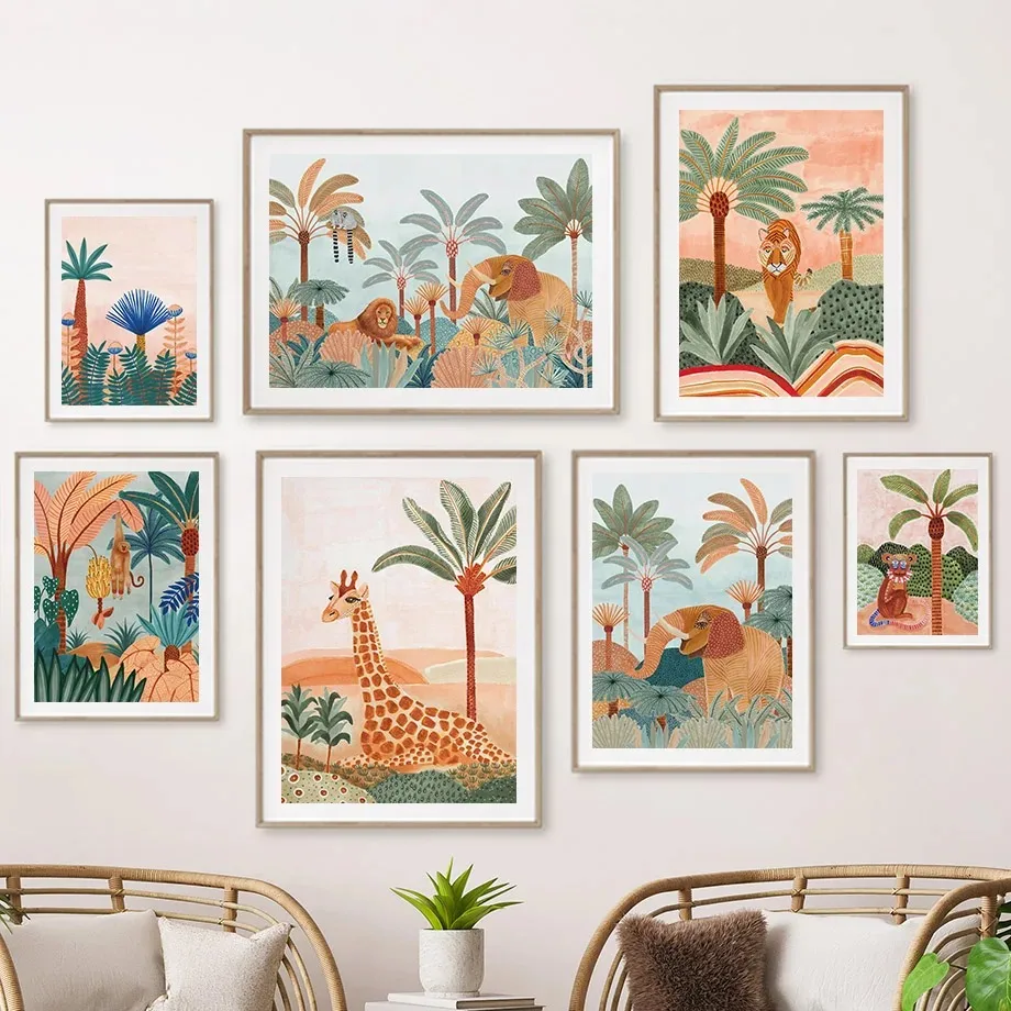 Baby Nursery Tree - Peinture sur toile d'animaux de la