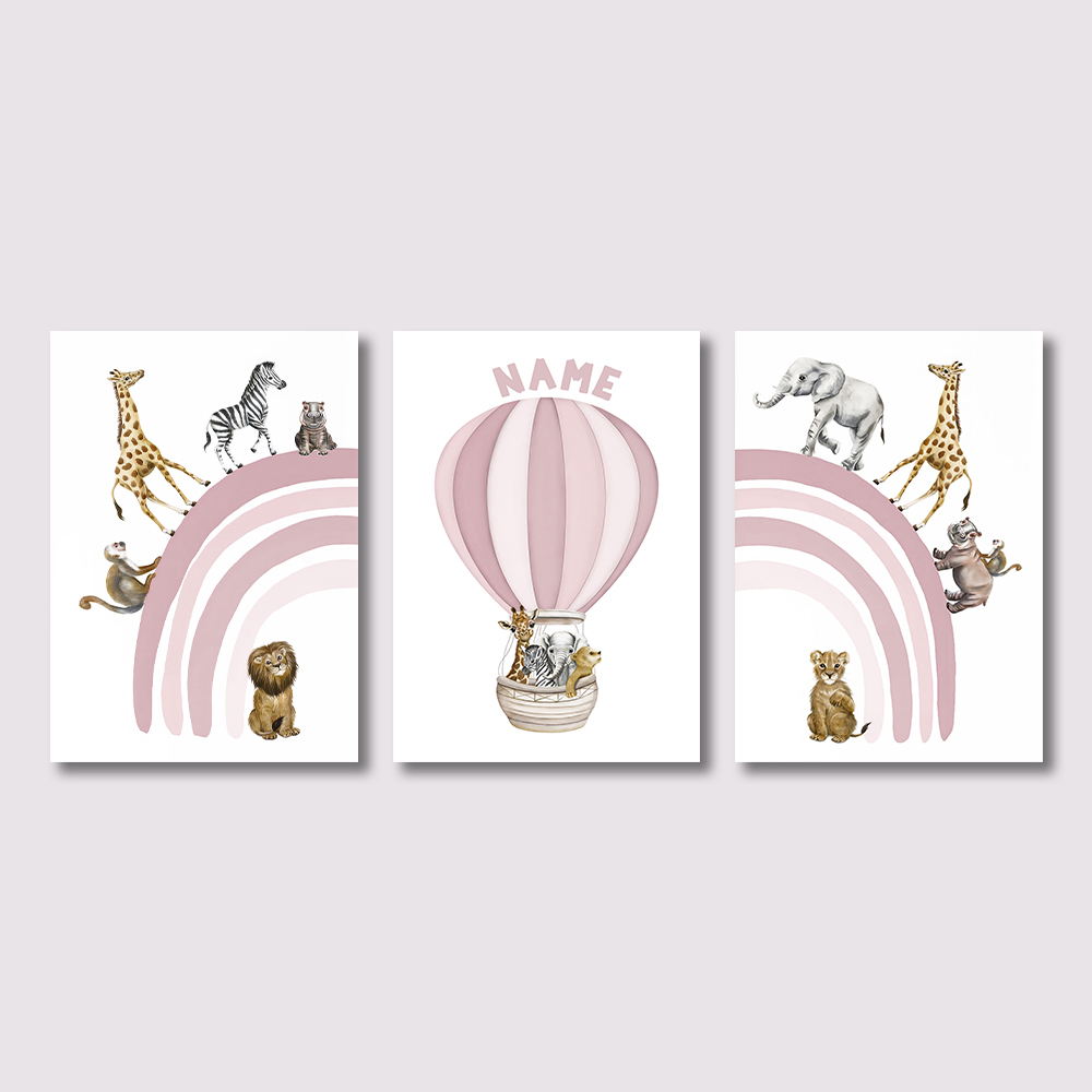 Baby Nursery Girl - Lot de 3 impressions sur toile
