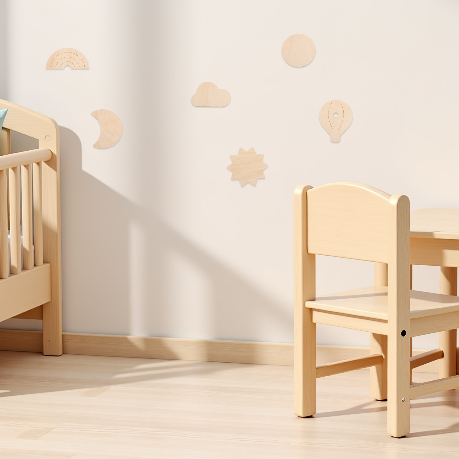Baby Nursery Hot Air Balloon Theme - 6 autocollants muraux en bois, thème
