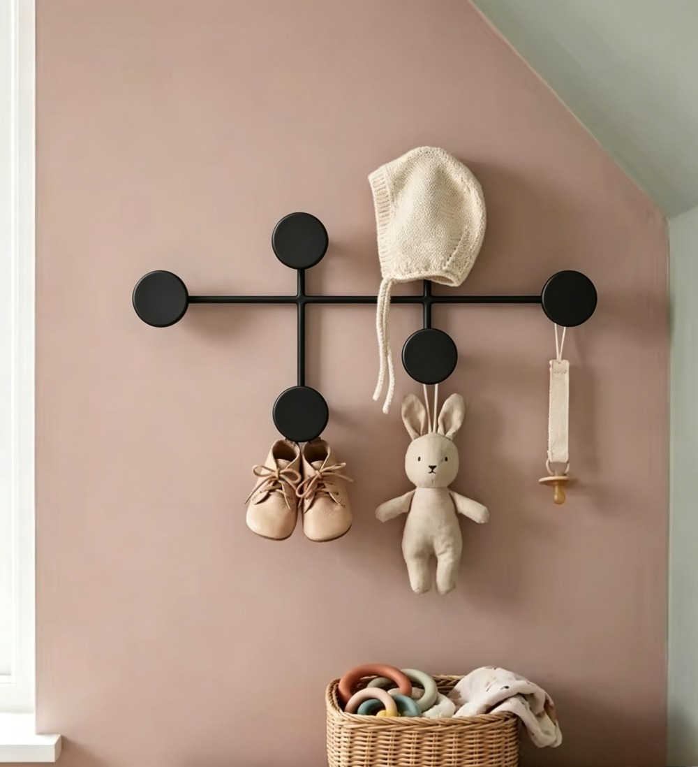 Baby Nursery Hooks - Porte-manteau mural moderne en métal noir,