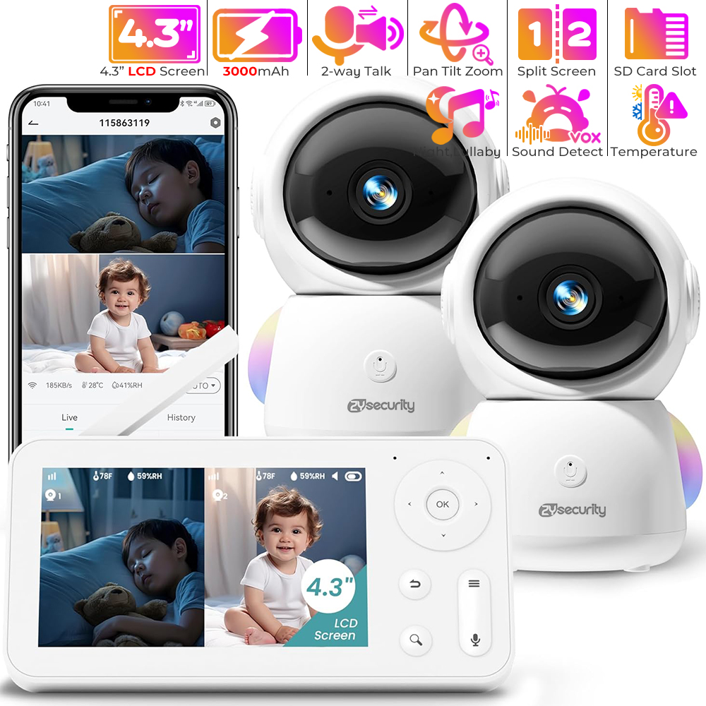 Baby Nursery Night Light - Babyphone 2K avec 2 Caméras et