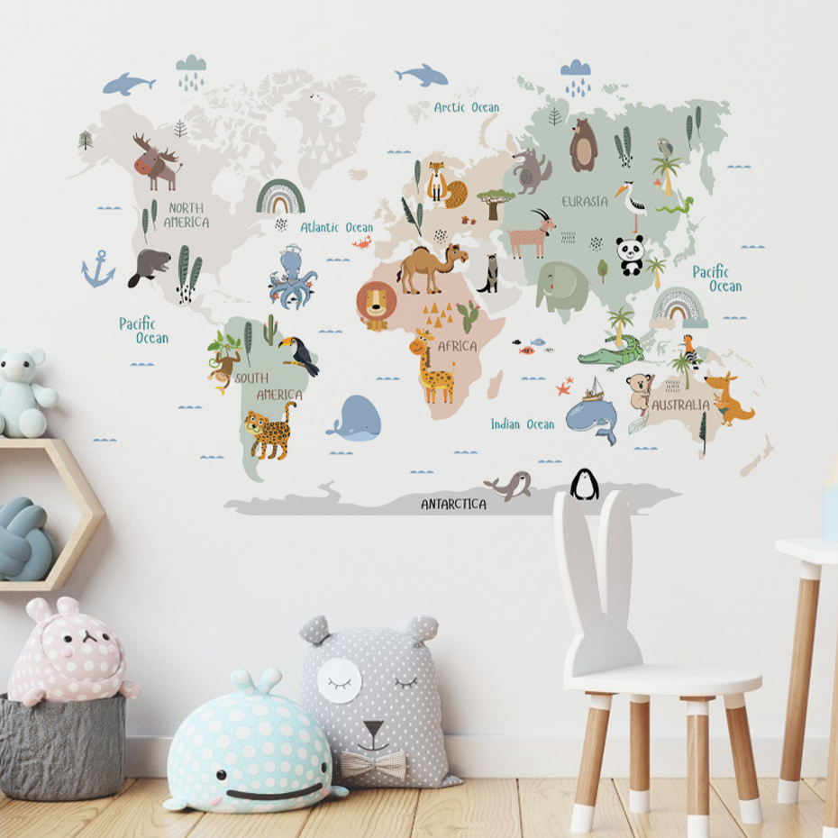 Baby Nursery Girl Room - Autocollants muraux de carte du monde