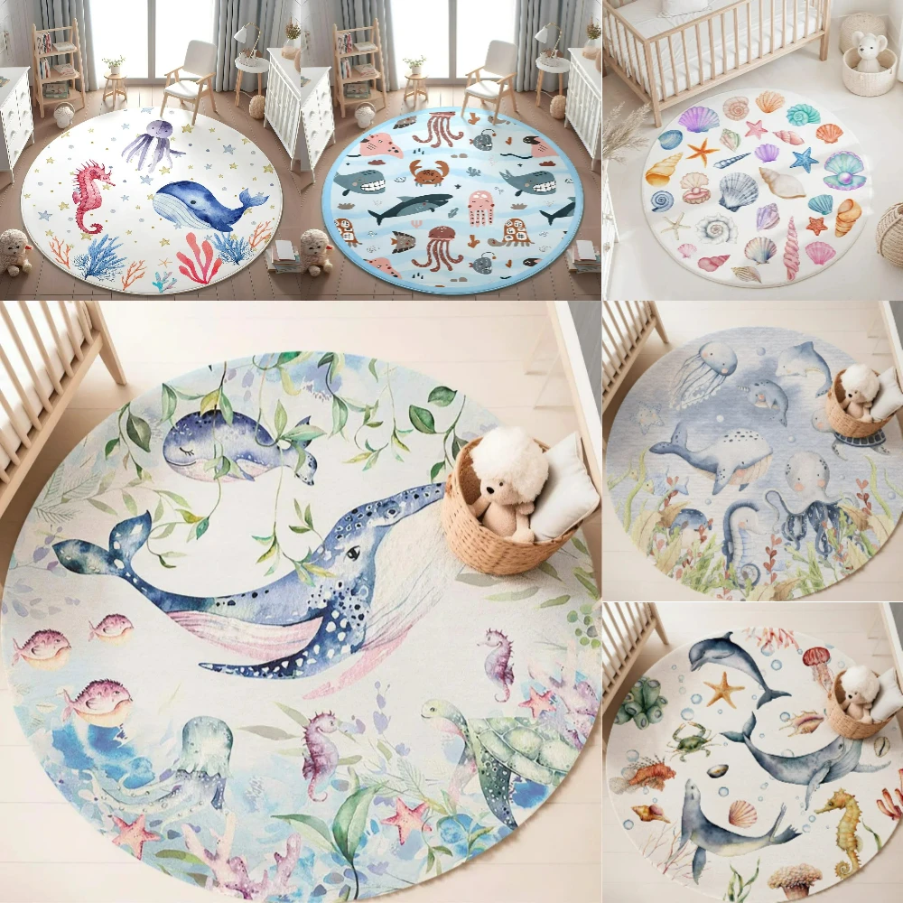 Soft Rug Nursery - Tapis rond bleu marine pour salon,