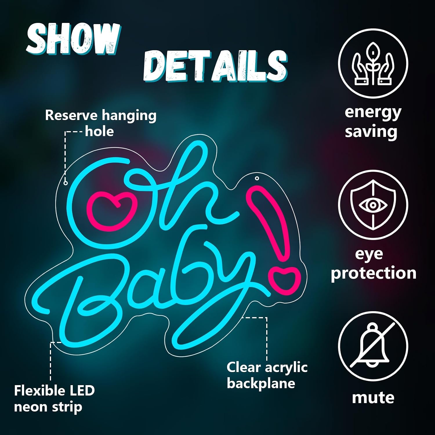 Panneau néon LED Oh Baby Heart - Baby Nursery Wall Lights avis et prix