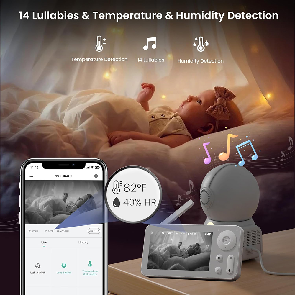 Babyphone 2K avec 2 Caméras et - Baby Nursery Night Light avis et prix